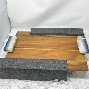 ANNA NEW YORK Bosque Large Wood Tray with Crystal Handles Agate Druze 7lbs